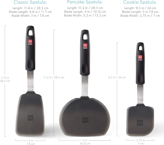 DI ORO Silicone Turner Spatula Set - 600F Heat Resistant, 6-Pc Black | Flexible flippers for eggs, pancakes, and crepes; Won't scratch nonstick pots and pans; BPA-free and dishwasher safe