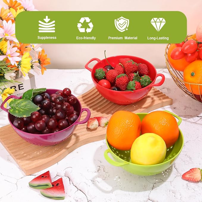 4 Pack Small Colander Bowls, Berry Fruit Washing Mini Strainer | Easy Berry Prep, Right Size for Fruit, Wash & Drain, Color Variety, Dishwasher Safe, Blueberries, Strawberries & Grapes