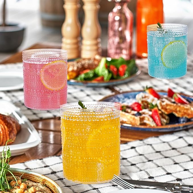 18PCS Plastic Hobnail Drinking Glasses - 14 Oz Clear Vintage Glasses Drinkware - Disposable Beaded Cups for Beer, Whiskey, Juice, Cocktail, Wine, Party (Pack of 2)