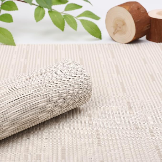 Myir JUN Placemats Set of 6 Kitchen and Dining Table Placemats | Vinyl Placemats Place Mats Indoor/Outdoor Set of 6 Washable Table Mats Non-Slip Place mats for Dining Table, Off White