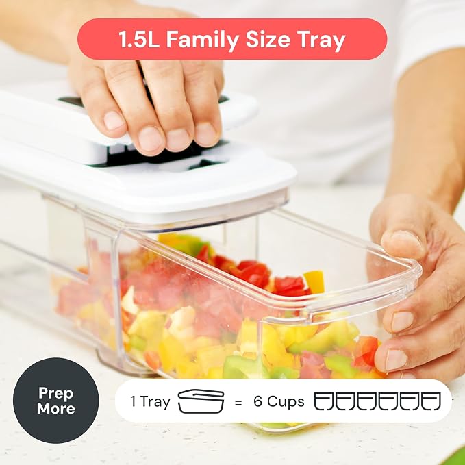 Fullstar Pro XL Vegetable Chopper & Mandoline Slicer w Pull-Out Catch Tray | 6 in 1 Veggie, Onion & Fruit Slicer, Dicer & Grater with Sharp Stainless Steel Blades - XL Food Prep Set (Black)