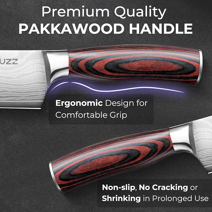 DiiHAUZZ 8 Inch Chef Knife, High Carbon Stainless Steel Kitchen Knife | Ultra Sharp 12-15° Edge, Ergonomic Handle, No Crack No Shrink Pakkawood, Great Edge Retention, 59HRC, Sheath & Gift Box