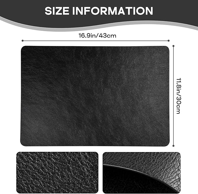 Faux Leather Placemats Set of 6 Heat Resistant Table Mats 17×12 Inch | Waterproof & Wipeable Place Mats Set of 6 Dual Sided Table Placemats for Kitchen Dining Decor Indoor & Outdoor 43×30 CM Black