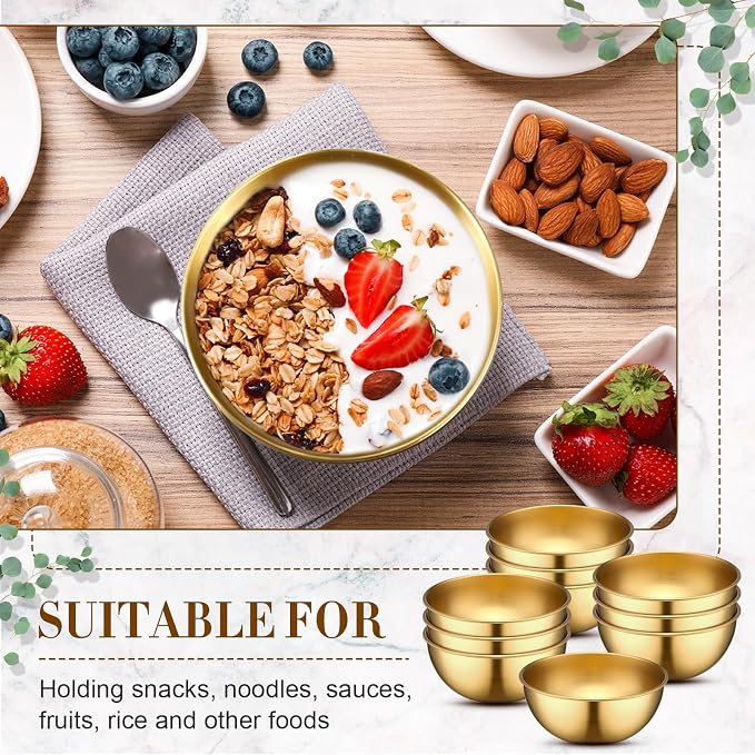 Nuogo 20 Pcs 4.7 Inch Gold Bowls Stainless Steel Esthetician Facial Bowls | Multi-use for Spa Facials Baking Serving, Christmas Wedding Decor, Professional Mixing Prep, Salad Fruit Candy Display Bowls