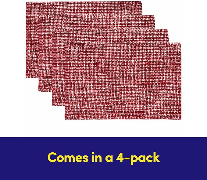 Placemats Set of 4-100% Cotton Two-Tone Rectangle Placemat for Dining Table - Over 15 Colors Available - Washable Table Decor for Kitchen, Farmhouse, Rustic, Durable for Everyday Use, Red
