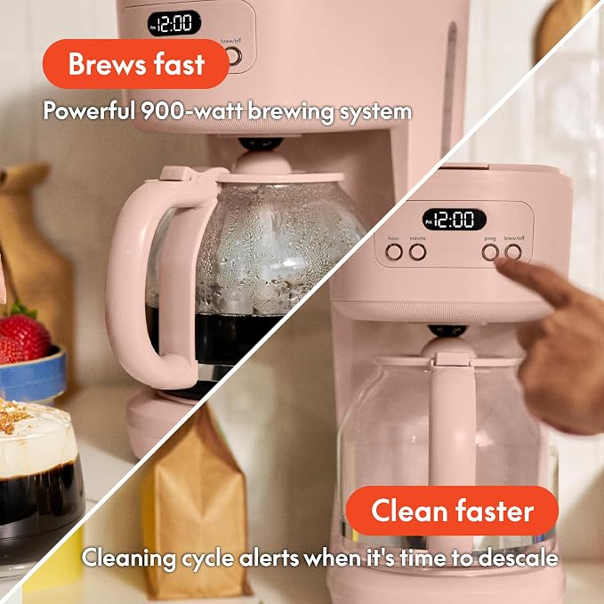 BREW 12-Cup Programmable Coffee Maker with No-Drip Glass Carafe, Blossom
