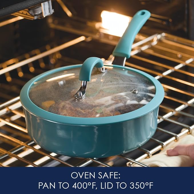 Rachael Ray Cook + Create Nonstick Sauté Pan with Lid, 3 Quart, Agave Blue