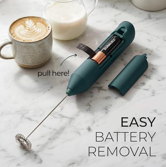 Zulay Kitchen Powerful Milk Frother AA Batteries Included – Ultra Fast Handheld Drink Mixer with Stainless Steel Whisk Stirrer for Coffee, Protein, Matcha & More, Frother Wand Electric Frothmate