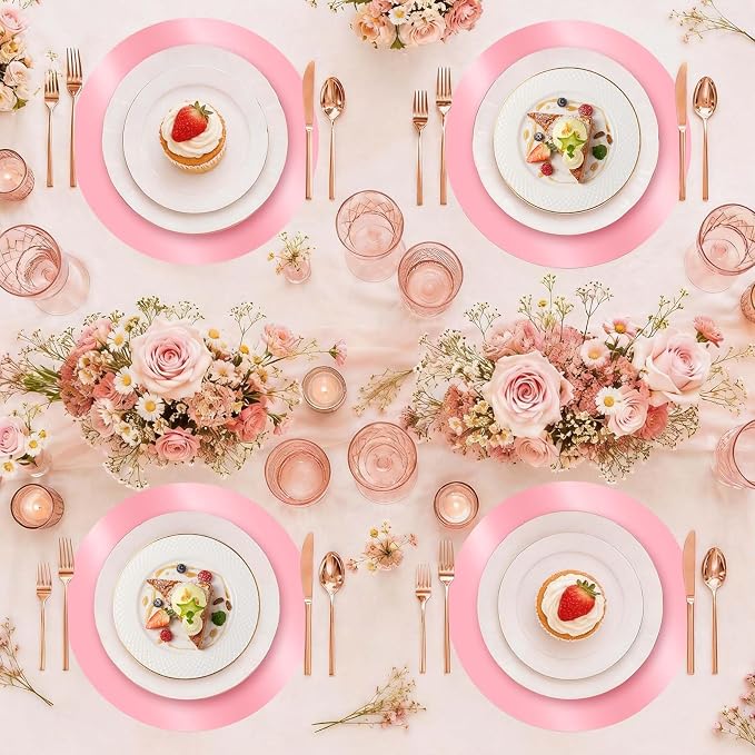 100PCS 13in Round Pink Placemats, Disposable Paper Chargers Plate | Mirrored Pink Paper Placemats for Dining Table, for Wedding Birthday Party Bridal Baby Shower Kitchen Banquet Table Setting