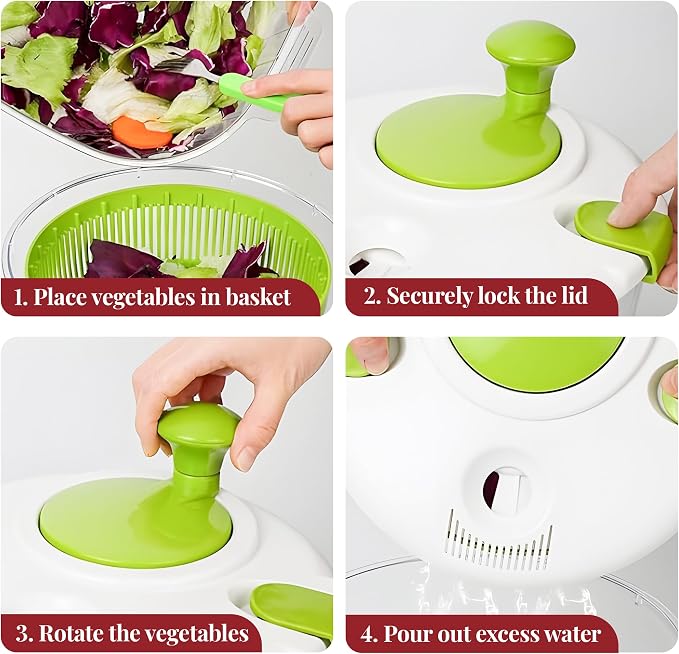 Salad Spinner | Spin & Dry Fruits, Vegetables & Greens Fast | Lettuce Washer with Dual Drain Holes | BPA-Free, Easy to Clean | 5.3 Quart Large Capacity