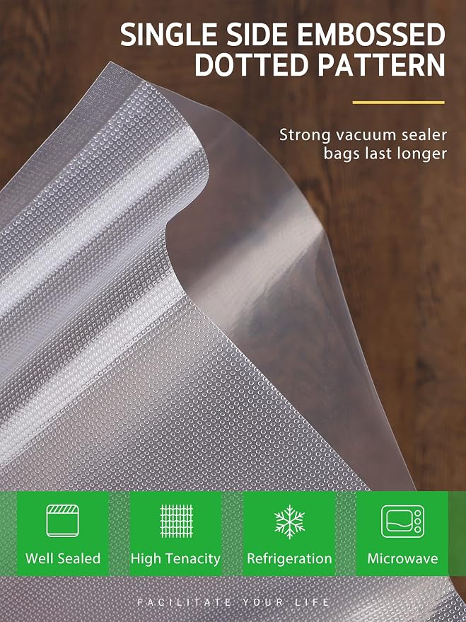 Syntus 2 Rolls 8" x 50' Vacuum Sealer Bags, BPA Free for Food Storage | 4mil Thick, Custom Length, Keep Food Fresh Longer, Freezer Microwave Sous Vide Cooking, Works with Most Vacuum Sealers