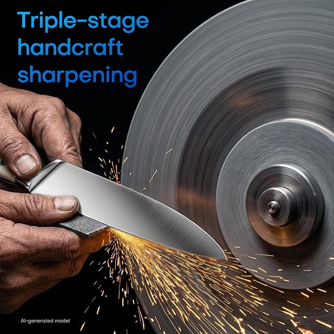 KUISINE Chef Knife Set, High Carbon Stainless Steel Ultra Sharp Blade Ergonomic Handle, Kitchen Knife Block Set with Built-in Sharpener, Elegant Gift for Holiday(15 PCS Pro White)