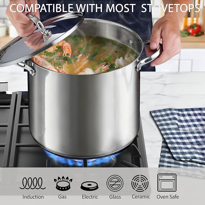 Cooks Standard Large Stainless Steel Cooking Pot - Heavy Duty Handles | 12 Quart Stainless Steel Stock Pot with Lid, Deep Big Cookware for Seafood Boils, Corn, Stews, and Large Family Gatherings