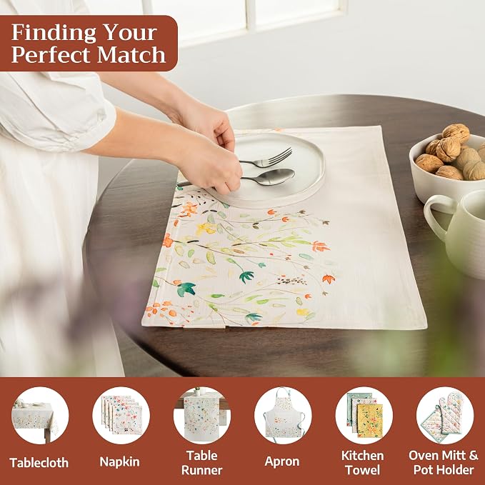 Maison d' Hermine Placemats Set of 4 Reusable 100% Cotton (13"x19") | Cloth Place Mats Washable Table Mats for Kitchen Dining Party Wedding Hotel Home Restaurant Spring Summer - Colmar