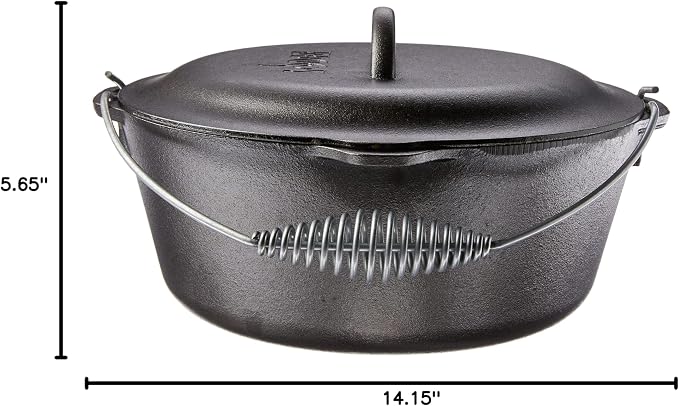 Lodge Seasoned Cast Iron Dutch Oven with Bail Handle - Heavy Duty Campfire Ready Cooking Pot with Lid for Indoor& Outdoor Cooking - 7 Quart