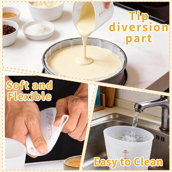 Food-Grade Silicone Chocolate Melting Cup Set with 3Pcs BPA Free Silicone Measuring Cups (1/2Cup/1Cup/2Cup) and 3Pcs Heat-Resistant Jar Spatulas, Non-Stick Baking Supplies for DIY Chocolate