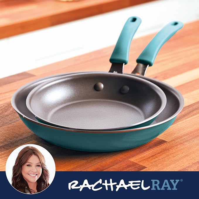 Rachael Ray Cook + Create Nonstick Frying Pans/Skillet Set, 9.5 Inch and 11.75 Inch, Agave Blue