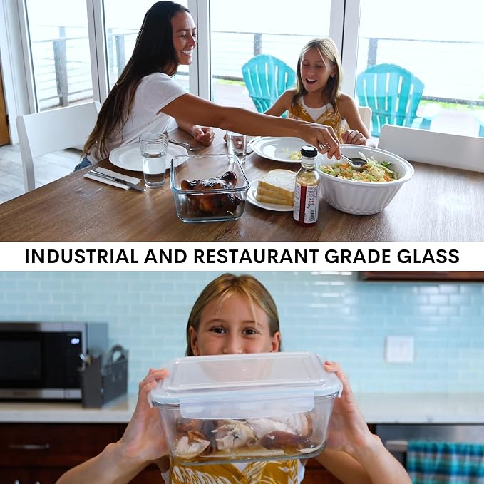 Razab 3300 ml / 112 oz Large Glass Food Storage Containers with Lids, Airtight, Leakproof, BPA Free - Ideal for Meal Prep, Store Leftover & Lunch, Baking Casserole - Freezer, Microwave & Oven Safe