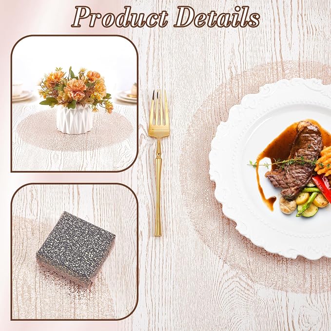 120PCS Disposable Gold Placemats Set, 13 in Rose Gold Foil Table Mat Bulk | Metallic Mesh Pressed Round Charger Doilies for Table, Paper Placemats for Wedding Birthday Dining Party Home Decor