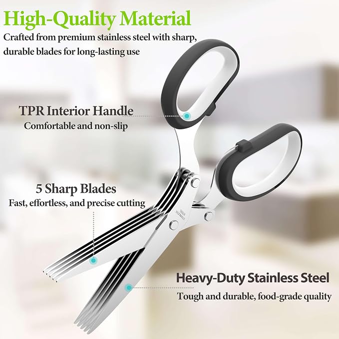 2026 Upgraded Herb Scissors, Effortless Herb Shears Cutter Tool with Sharp Stainless Steel Blades for Fresh Herbs, Must-Have Kitchen & Cooking Gadget, Black