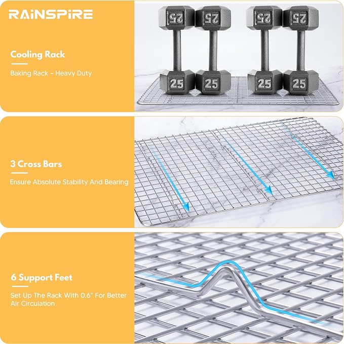 Cooling Rack Stainless Steel, Heavy Duty Cooling Racks for Cooking and Baking, Oven Safe Wire Rack for Cooking, Baking Rack for Oven Cooking Fits Half Sheet Cookie Pan, 12" x 17", 2-Pack