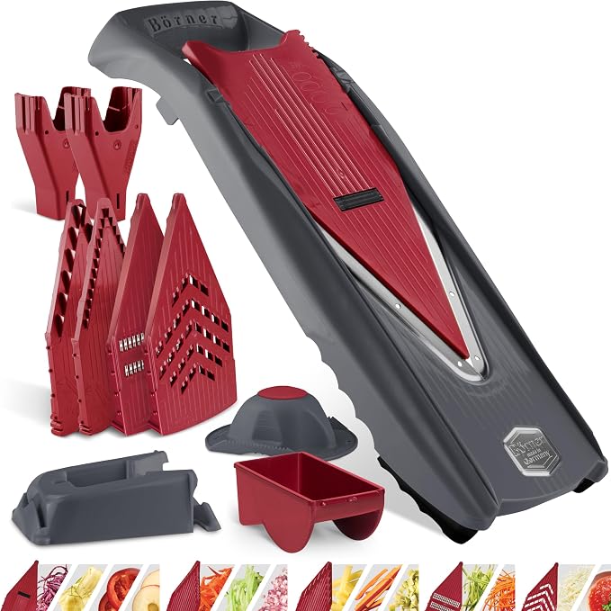 Börner by Reston Lloyd Mandoline Slicer Vital (Professional Set) • V-Slicer with 10 Cutting Styles & Safety Food Holder • Adjustable Kitchen Slicer & Dressing Function