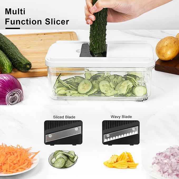 Vegetable Chopper, Professional Food Chopper &Onion Chopper, Veggie Cutter for Salad with 7 Blades and 900mL Container, Kitchen Gadgets & Gift, Home Essentials