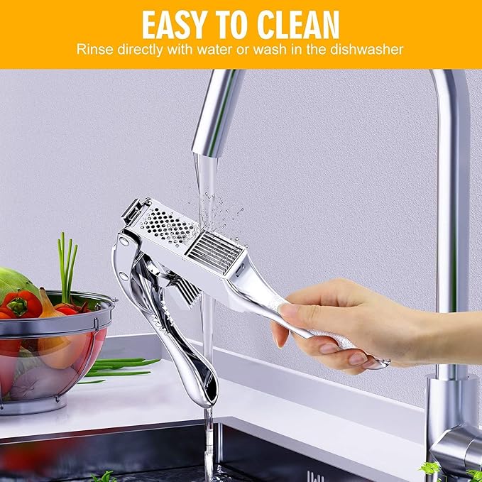 2-in-1 Stainless Steel Garlic Press & Ginger Slicer with Ergonomic Handle | Heavy Duty Stainless Steel, Ergonomic Handle, Garlic Mincer with Slicer Function, Dishwasher Safe, For Garlic, Ginger, Nuts