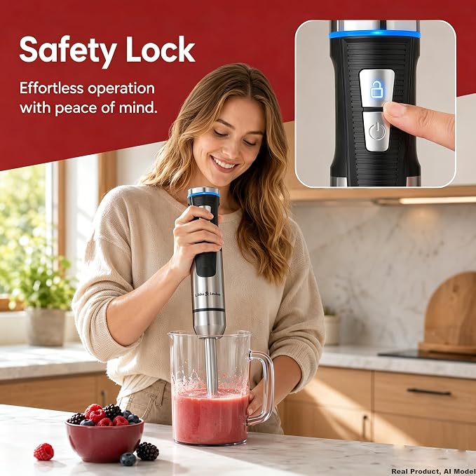 Liebe&Lecker Cordless Immersion Blender, 3-in-1 Handheld Stick Blender | Rechargeable Electric Mixer Set with Whisk & Milk Frother, 8-Speed Hand Blender for Shakes, Soups, Coffee, Zero BPA (Black)