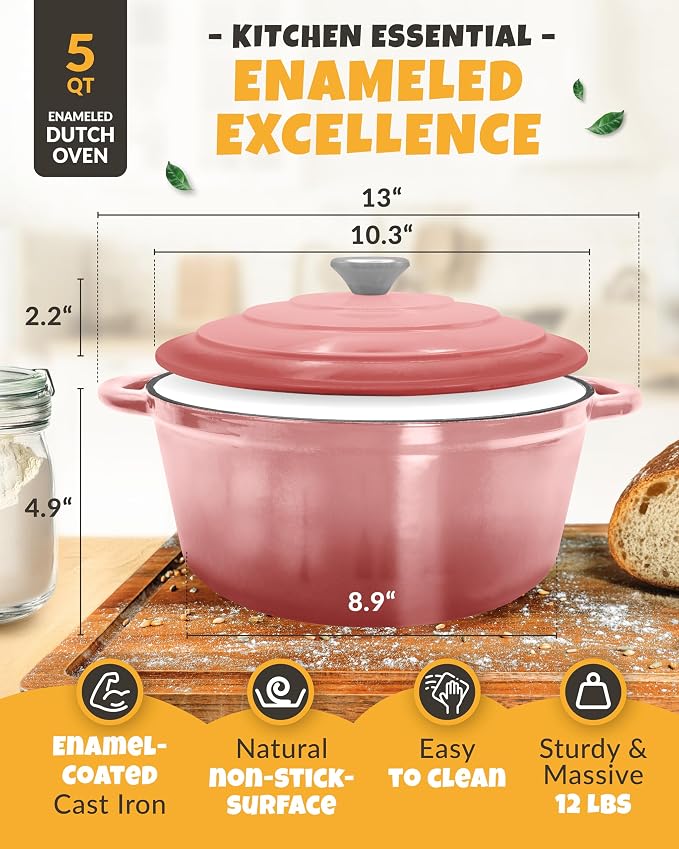 5 QT Cast Iron Bread Oven with Lid for Sourdough Bread Baking Set | Complete sourdough bread baking supplies with banneton, bread sling, scoring lame, dough whisk, scraper & clear instructions