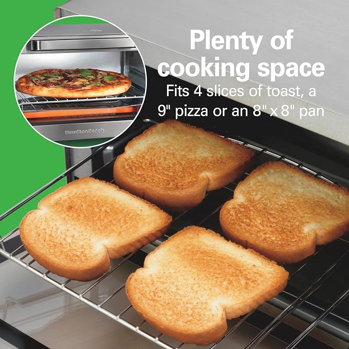 Hamilton Beach 4 Slice Countertop Air Fryer Toaster Oven Combo | Air Fry, Bake, Broil, Toast | 30 Minute Timer | Automatic Shut Off | 200 to 450ºF Adjustable Temp | Stainless Steel | 31403J