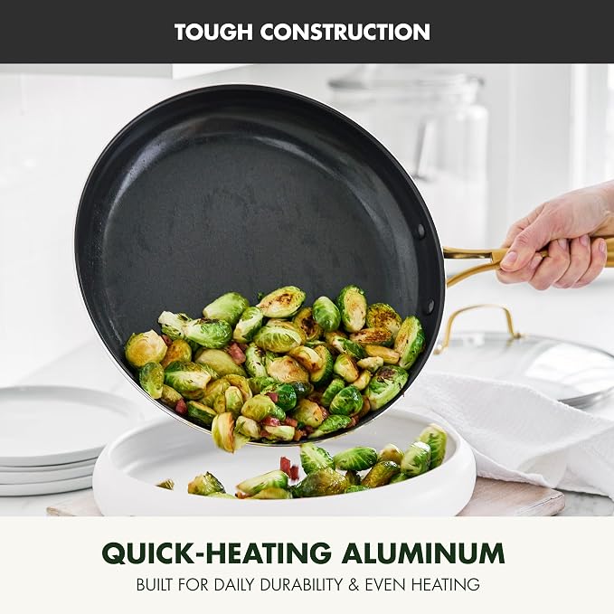 GreenPan Swift Cookware 12" Frying Pan Skillet with Glass Lid, Healthy Ceramic Nonstick Coating, Heavy-Gauge Aluminum, Gold-Tone Stainless Steel Handle, PFAS-Free, Dishwasher & Oven Safe, Black