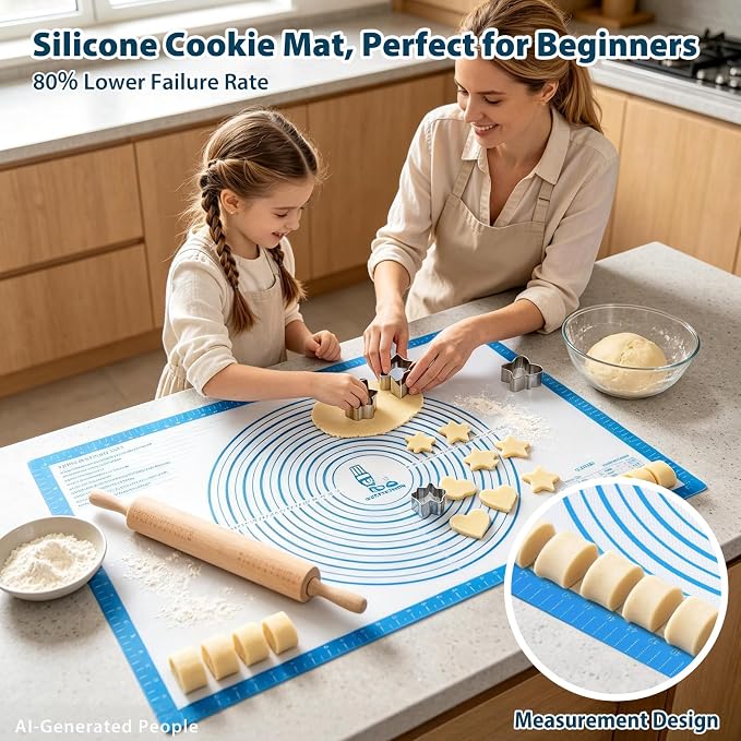 XXL-Large Pastry Mat For Rolling Dough: 36 X 24 Inch Silicone Baking Mat | Oversized Workspace Fits 20" Pizza & Roll 4 Pie Crusts at Once - Homemade Baker To Roll out Kneading Bread/Sourdough (Blue)