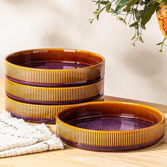 7.5" Ceramic Pasta Bowls Set of 4, Salad Bowls | Versatile Serving Bowls for Pasta, Salad, Fruit & Noodles, Housewarming & Wedding Gift, Amber Amethyst