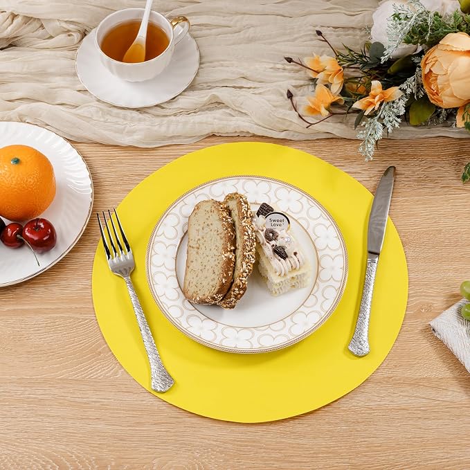 SHACOS 100 pcs Round Paper Placemats Disposable 13 inch Colored Paper Decorative Place Mats for Wedding Birthday Party Bridal Baby Shower Events Table Decoration, Yellow (Pack of 2)