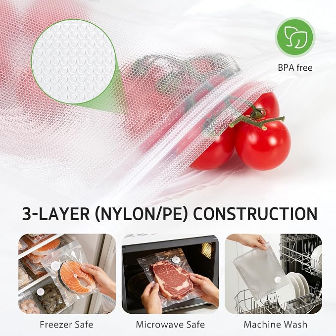 Syntus 30 Pcs Reusable Vacuum Sealer Bags for Food, 8"x10" Small Size | Upgraded Air Valve, Microwave Freezer Sous Vide, Food Storage, Leak-Proof, for Compact Vacuum Sealer
