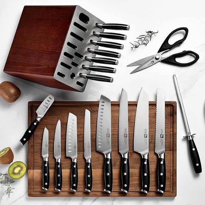 Stahl 19-Piece German Steel Kitchen Knife Block Set (Black) | Premium Knife Set, Long-Lasting Sharpness, Versatile Knife Choices, Space-Saving Block, Ideal For Food Prep & Large Gathering