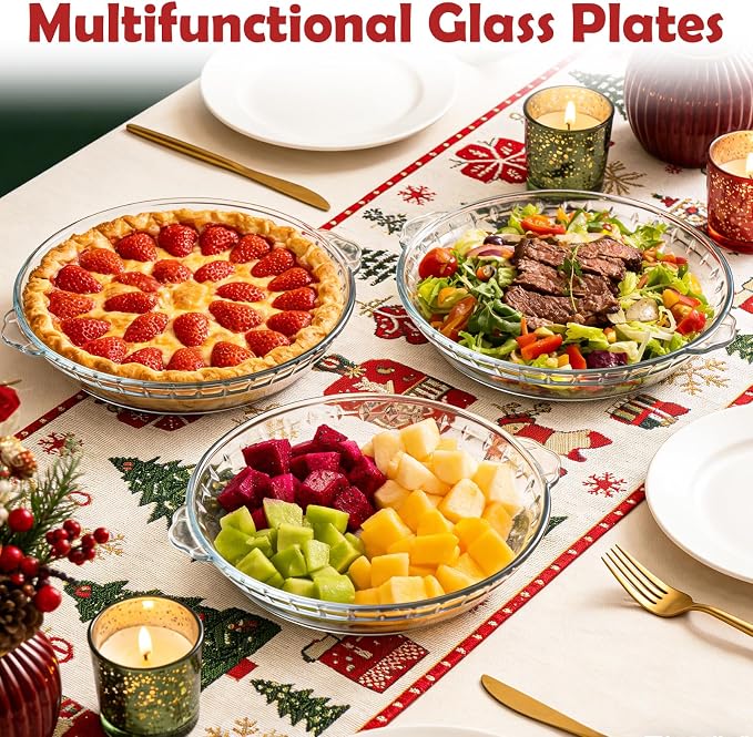 4 Set Glass Pie Pan with Handles, 8 Inch Glass Pie Plate for Baking, Round Glass Pie Dish for Baking Quiches, Tarts, Desserts & Salads, Oven & Freezer Safe Kitchen Accessories