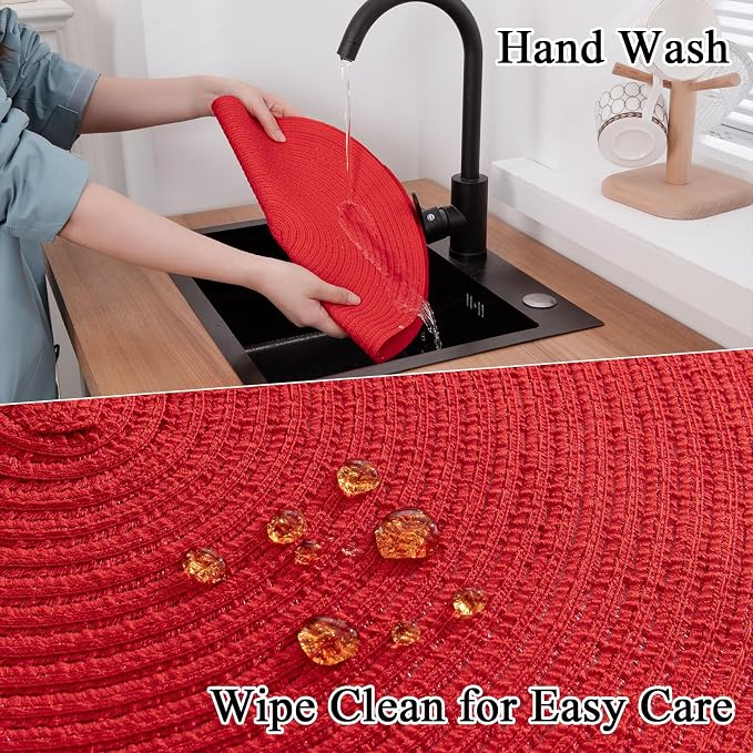 SHACOS 15 inch Round Placemats Set of 6 Braided Non Slip Washable Place Mats for Dining Tables Kitchen Table Mats Home Wedding Party Decor (Red, 6)