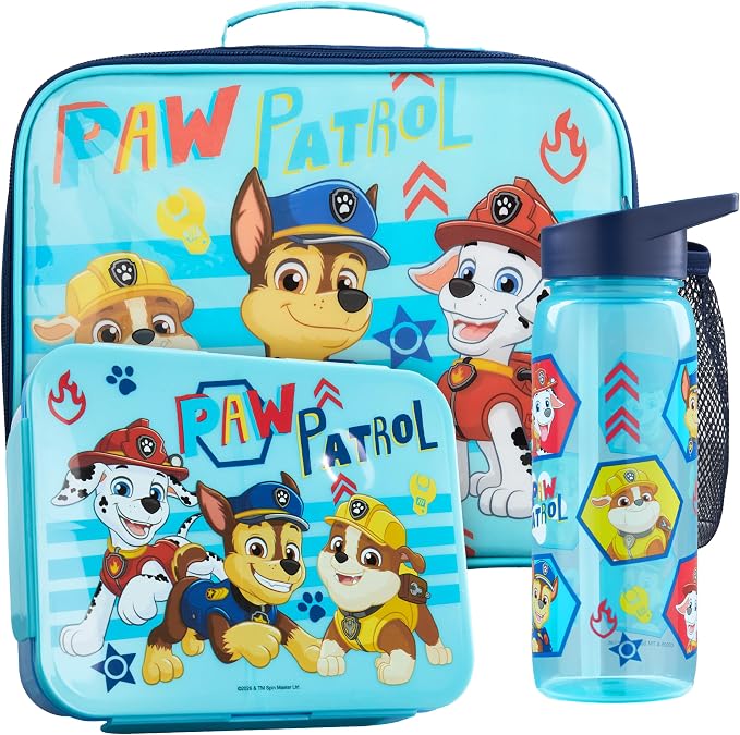 Get Trend Paw Patrol Lunch Bag, Bento Box & Water Bottle, 3 Pc Set | Insulated Lunch Bag, Lightweight Snack Box, 22 fl oz BPA-Free Water Bottle with Straw, School, Picnic, Gifts for Boys