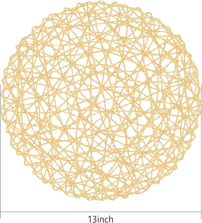 AHHFSMEI Paper Braided Round Placemats Natural Non-Slip Heat Resistant Table Mats for Dining Tables Farmhouse Woven Indoor & Outdoor Place mats for Thanksgiving (12, Beige B)