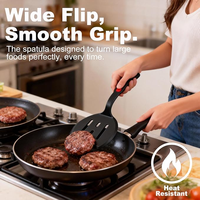 2 Piece Silicone Pancake Spatula Turner | 600°F Heat Resistant Spatulas for Nonstick Cookware,Large Kitchen Cooking Utensils Set for Egg,Pancake,Burger