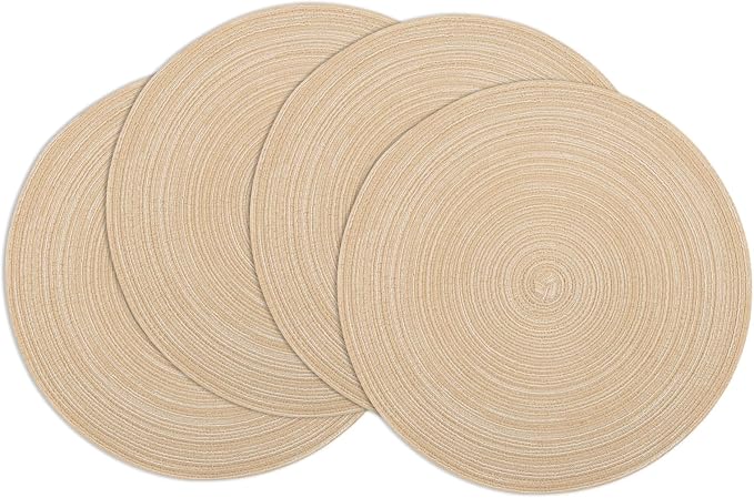 Winknowl Round Braided Placemats Set of 4 Washable Woven Heat Resistant Table Mats for Kitchen Dining Tables 15 inch Round Place Mats (Beige,4)