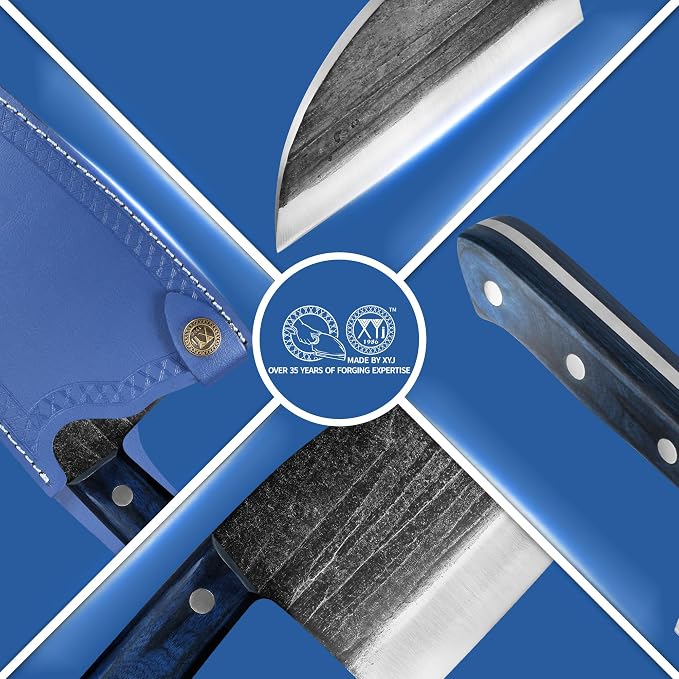 XYJ Authentic Since 1986,Ancient Forged Butcher Knives,Serbian Chef Knife With Sheath,Chinese Vegetable Meat Knives For Kitchen Camping Outdoor,Full Tang (6 inch)