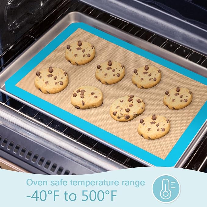 Silicone Baking Mat Set of 3, Non-Stick Baking Sheets | 2 Half & 1 Quarter Sheets, Dishwasher Safe, Reusable Baking Supplies for Cookies, Bread, Pastries & Dough