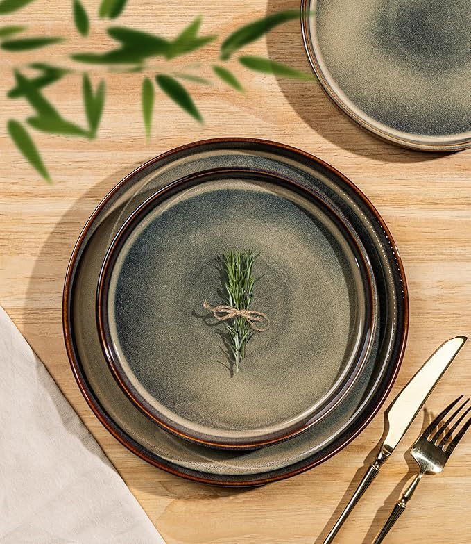 Ceramic Dinnerware Set for 8, 24-Piece Plates and Bowls Set | Lightweight Porcelain Dish Set, Scratch Resistant, Oven & Microwave & Dishwasher Safe, Cocoa Mocha