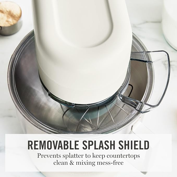 Martha Stewart 5.3QT Tilt Head Stand Mixer, 12 Speeds, Stainless Steel Bowl | Dough Hook, Stainless Whisk, Beater, Removable Splash Shield, Bread, Cake & Whipping, Electric Kitchen Mixer, Linen Cream