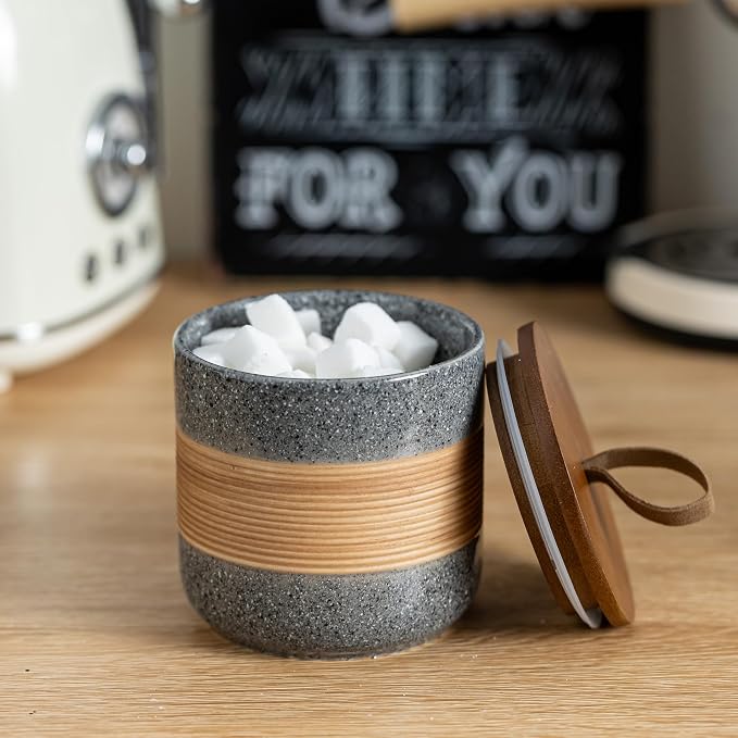 Miamolo Small Coffee Jar with Airtight Lid, Coffee Canister for Countertop | Grey & 5 fl.oz | Premium Ceramic, Mini Storage for Matcha Sugar Tea Ground Coffee | Kitchen Decorative Jar, Housewarming Gift
