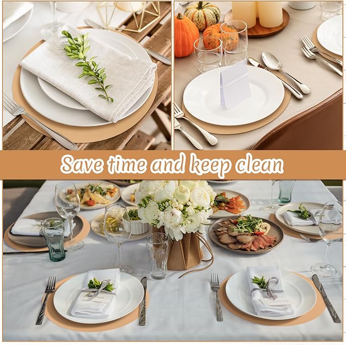 Yeaqee 120 Pcs Disposable Paper Placemats 12 Inch Round Paper Place Mats Blank Table Mats for Restaurant Catering Dining Weddings Birthday Table Holiday Parties Supplies(Kraft)