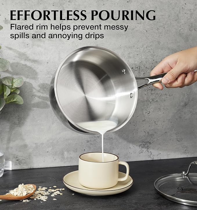 KOCH SYSTEME CS Triply Stainless Steel Saucepan Set, 1QT & 2QT & 3QT Stainless Steel Pot Set with lid, Diswasher & Oven Safe, Induction Compatible Pot, 6PCS